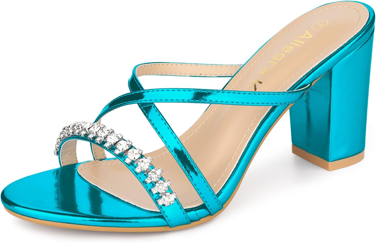 red rhinestone block heels