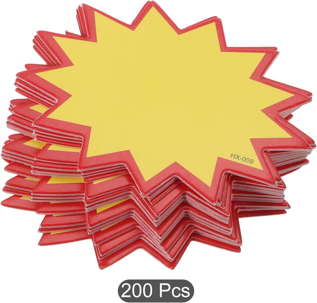 MECCANIXITY Blank Star Burst Sale Signs, Fluorescent Star Pricing Labels, 200x50x70 mm, Yellow with Red Edge, Pack of 200