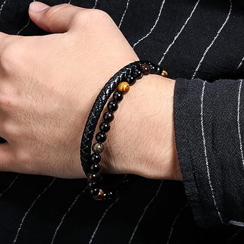 Miniatura 3 de Long tiantian Mens Bracelet Bracelet for Men Leather Cuff Bracelet Black Leather Wrap Bracelet Studded Boho Cuff Bracelets Handmade Splicing Bangle