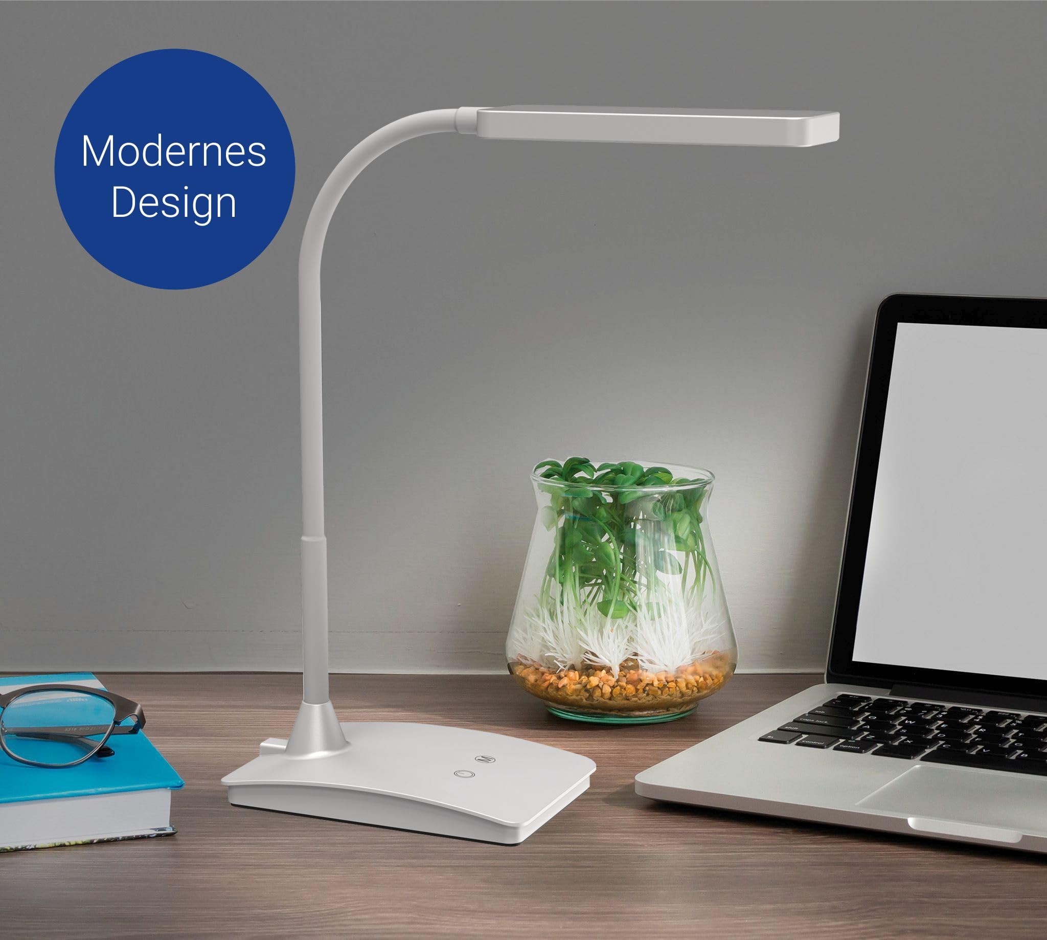 MAUL LED-Tischleuchte MAULpearly colour vario, dimmbar – leistungsstarke Büro Arbeitsplatzleuchte – Schreibtischlampe mit 3000-6500K Farbtemperatur – Silber