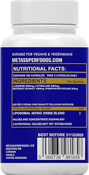 Nitric Oxide Supplement | L-Arginine, L-Citrulline & Beetroot Complex | 180 Capsules | 3 Month Supply, 2-A-Day | Liposomal Max Absorption | Energy, Circulation & Muscle Recovery Support | UK Company