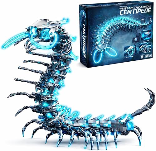 Juego de construcción de ciempiés brillante, modelo articulado con cabeza y cola iluminadas giratorias, figura articulable multiarticulación,