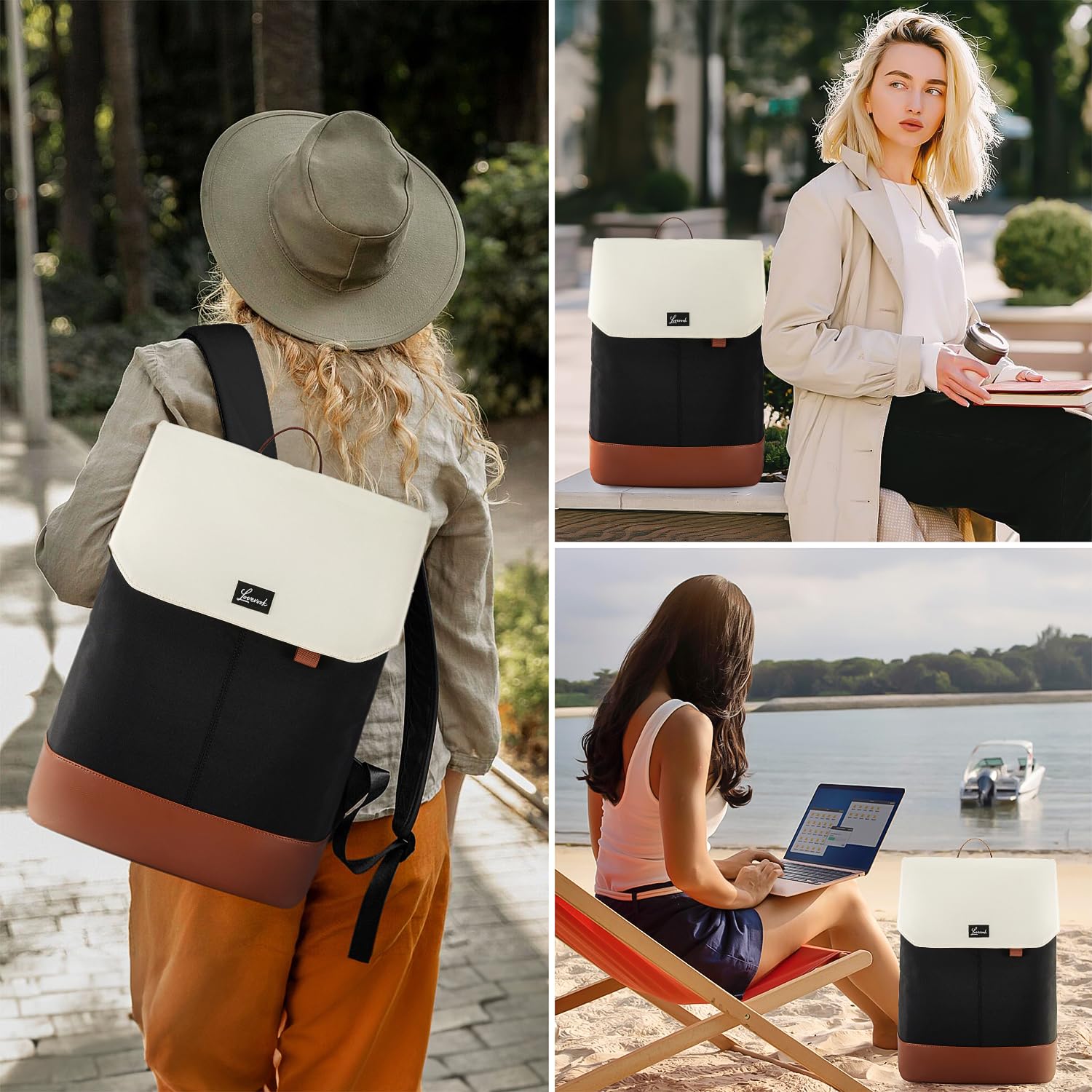 LOVEVOOK Rucksack Damen, Groß Wasserdichter Laptop Daypack Reiserucksack Arbeitstasche Elegant mit 15,6 Zoll Laptopfach, Schulrucksack Business Travel Backpack Women für Uni Reise Büro Alltag, Schwarz
