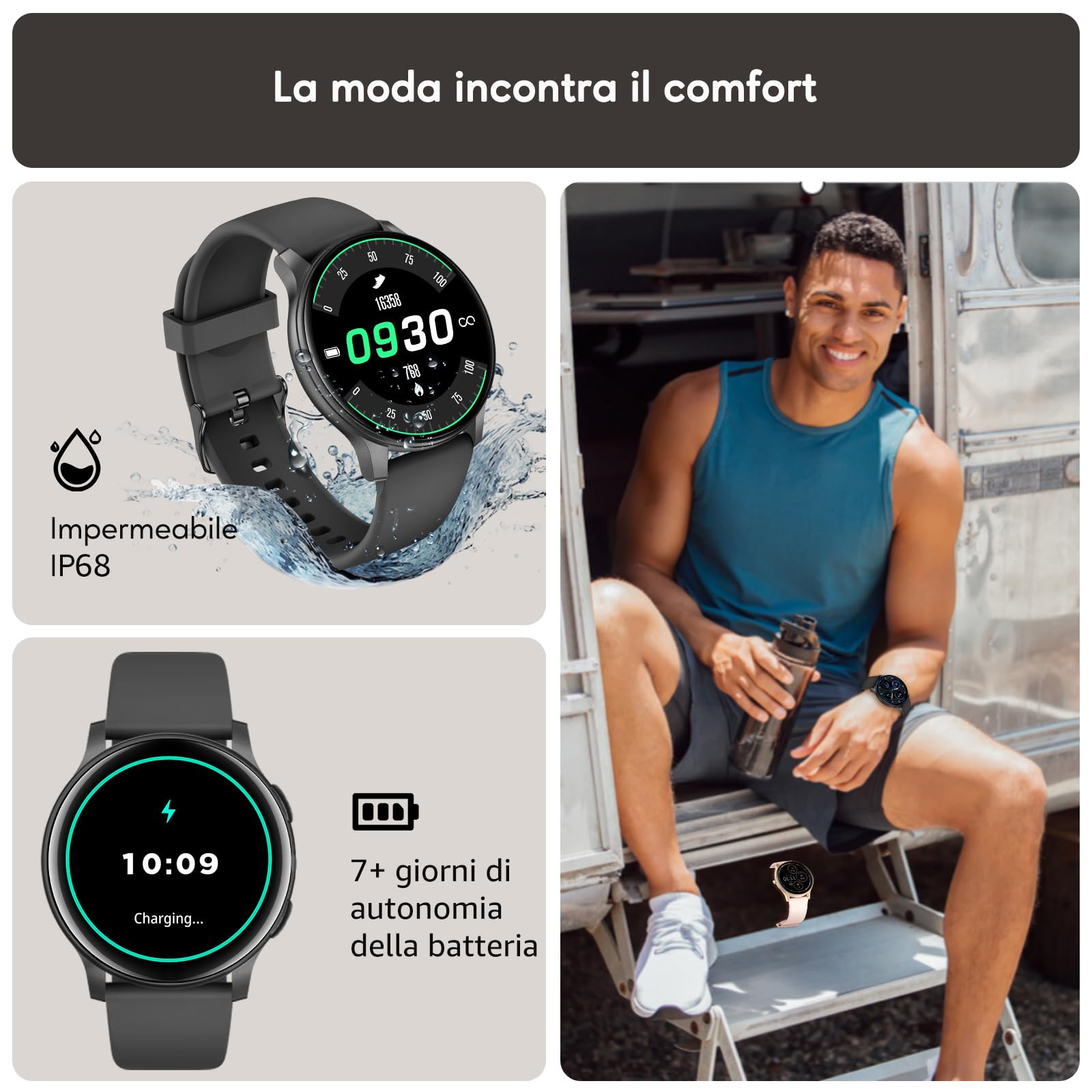 Smartwatch Uomo Donna con Chiamate Bluetooth, Orologio Rotondo da 1,38" con 147+ Modalità Sportive, Cardiofrequenzimetro, Sonno, IP68 Impermeabile, Compatibile con Android iOS - Regalo Festa del Papà