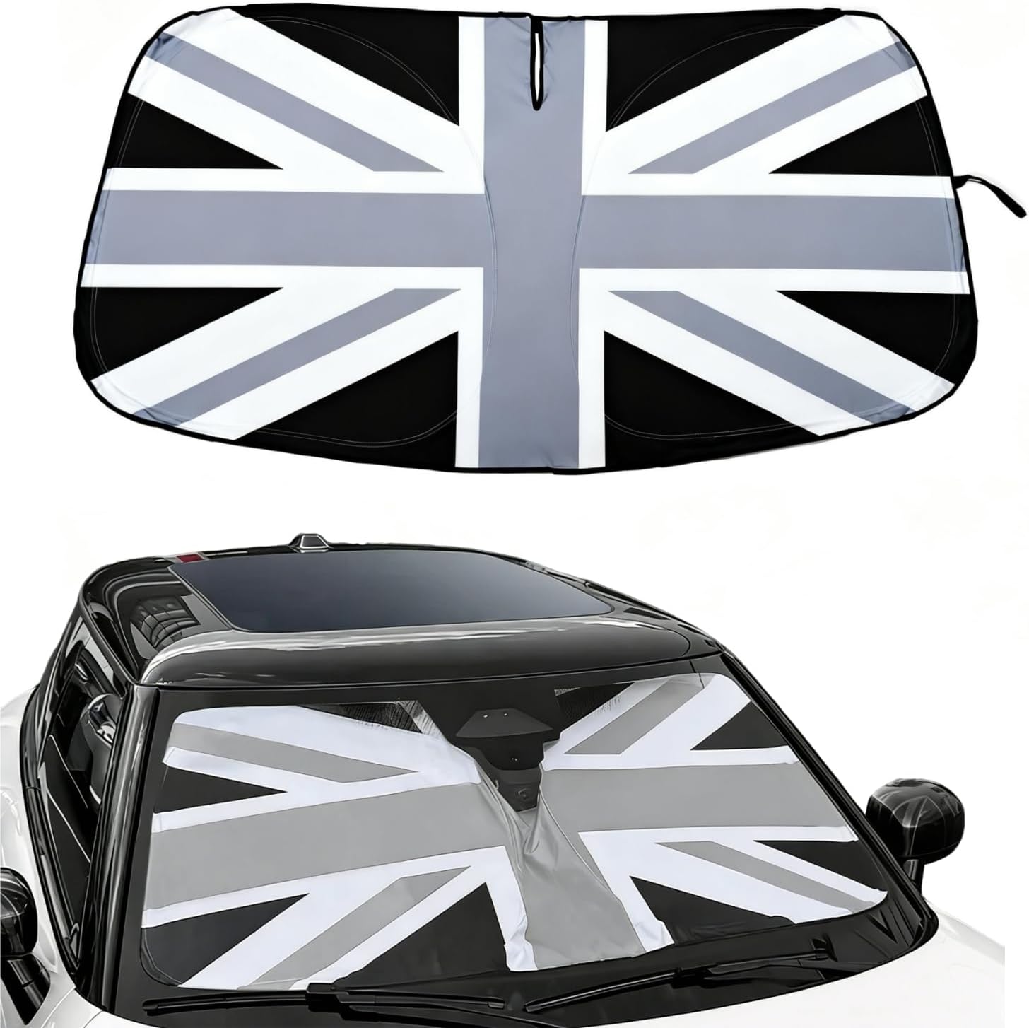 Car Foldable Windshield Sun Shade for Mini Cooper S One Countryman Clubman Paceman R55 R56 F55 F56 F60 J01 J05 U25 Heat Reflective Sunshield Sun Visor (Grey Union Jack)