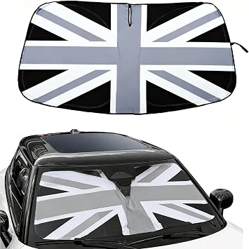 Car Foldable Windshield Sun Shade for Mini Cooper S One Countryman Clubman Paceman R55 R56 F55 F56 F60 J01 J05 U25 Heat Reflective Sunshield Sun Visor Grey Union Jack