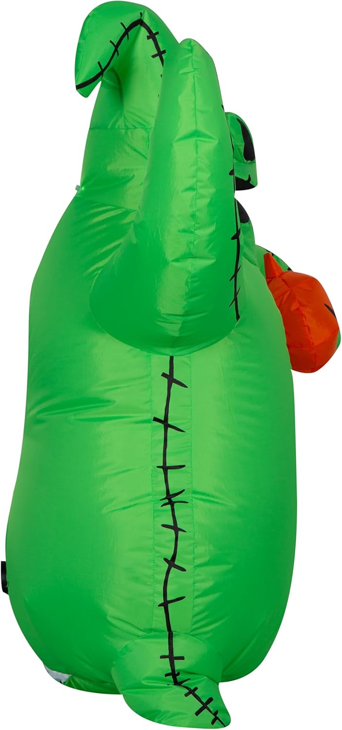 Gemmy Airblown Inflatable Green Oogie Boogie Holding Pumpkin Disney, 3.5 ft Tall, Multicolored