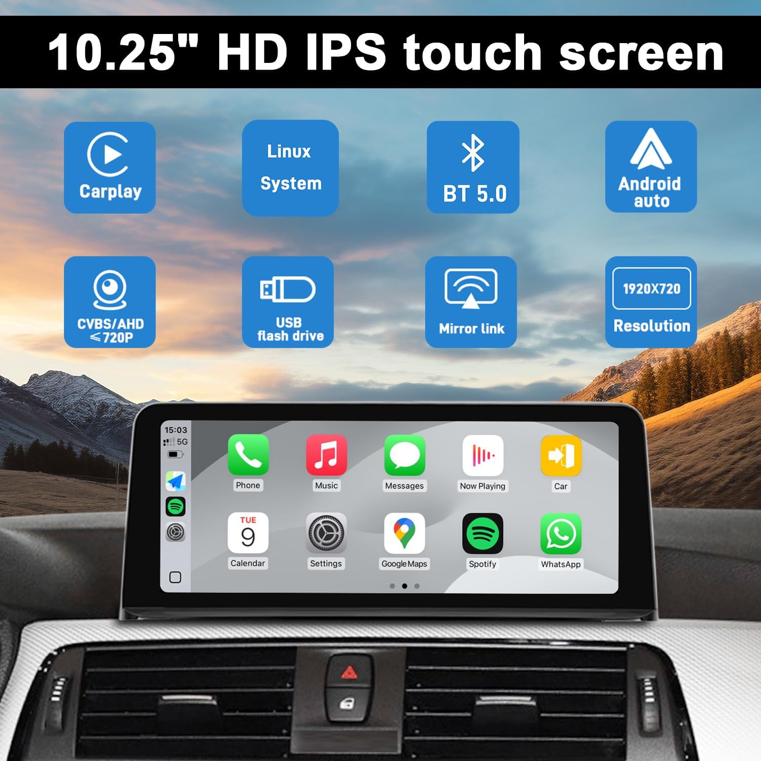 Linux 10.25" Car Radio Multimedia Screen for BMW 2013-2016 1 3 Series F20 F30 with 6PIN NBT CIC, CarPlay Android Auto Support for Calls Using OEM Bluetooth