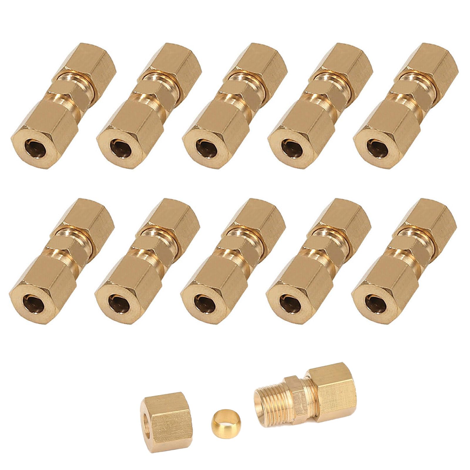 Gionar Gold 10Pcs 3/16" Brake Pipe Fittings, M10 Brake-Line Connector, Brass Pipe Fittings For 4.75Mm Dia Tube