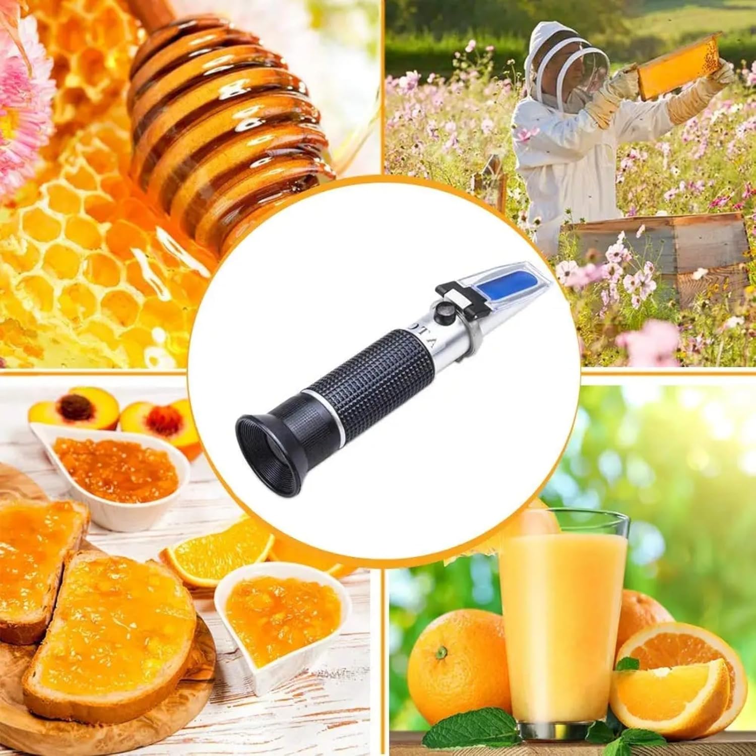 GOYOJO Honey Refractometer 58-90% Brix Scale for Water, Brix, and Baume, with ATC, Moisture Tester, for Honey, Maple Syrup, Molasses, Beekeeping, 3-in-1