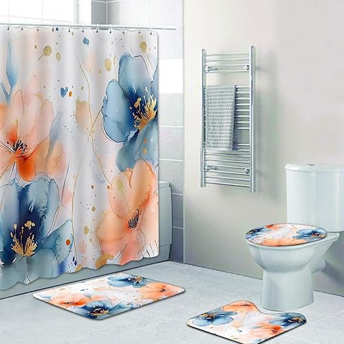 Miniatura 10 de RLHHUG Sea World - Juego de cortinas de ducha con alfombras, cortinas de plástico de 72 x 72 pulgadas para decoración de baño, cortinas decorativas