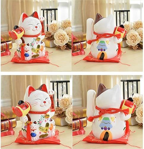 Miniatura 6 de XIZHI Gato de la suerte de la fortuna de 10 pulgadas con brazo agitador operado en oro, gato chino Feng Shui Deoration Lucky Cat para tiendas,