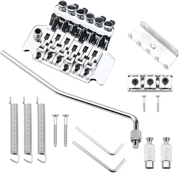 Chrome Tremolo Bridge with Bar for Floyd Rose Electric Guitar | Double Locking System for Stable Tuning Fits Floyd Rose Type Electric Guitars