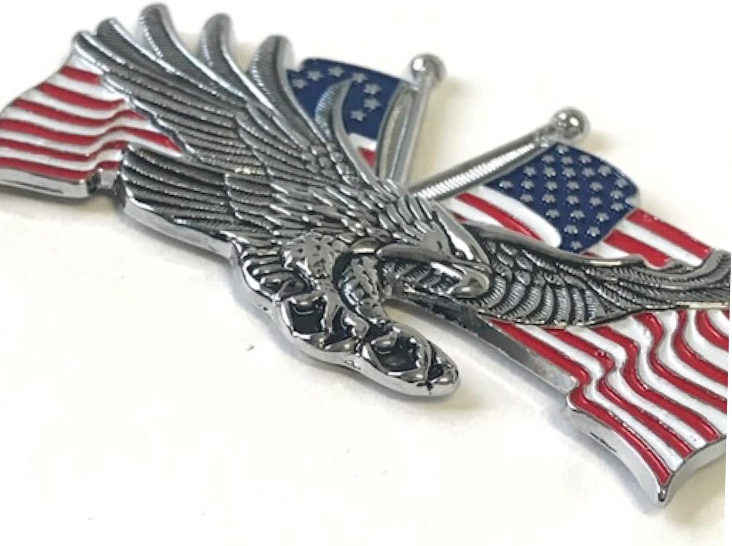 2.85" X 1.75" inch Eagle U.S.A Metal Medallion Harley Sportster Sissy Bar Backrest Davidson Bobber Chopper Emblem Logo Stick On 3M Decal Sticker Biker Motorcycle Pewter Chrome Red White Blue Flags USA