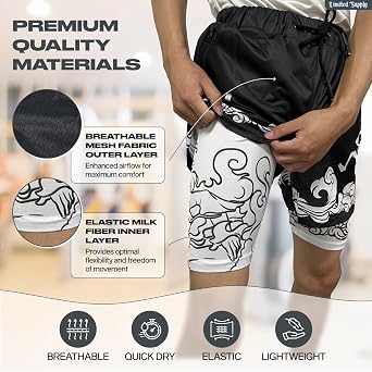 Crown Anime Shorts - Breathable Mesh Stretch Compression Gym Short with Pockets and Towel Holder