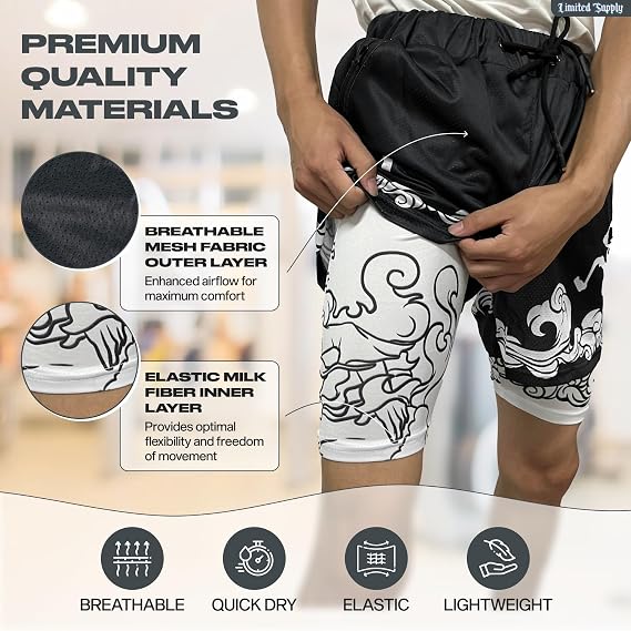 Crown Anime Shorts - Breathable Mesh Stretch Compression Gym Short with Pockets and Towel Holder