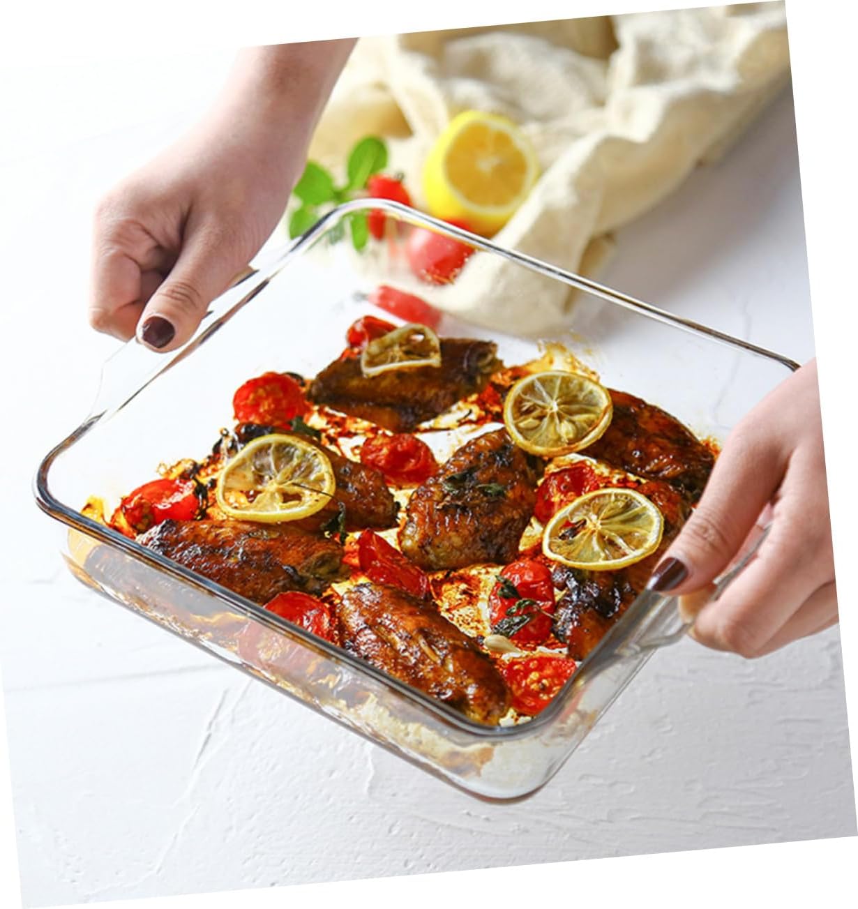 1pc Baking Tool Glass Baking Dish Lid Pizza Pan Tray Non Stick Heat Resistant Dishwasher Safe