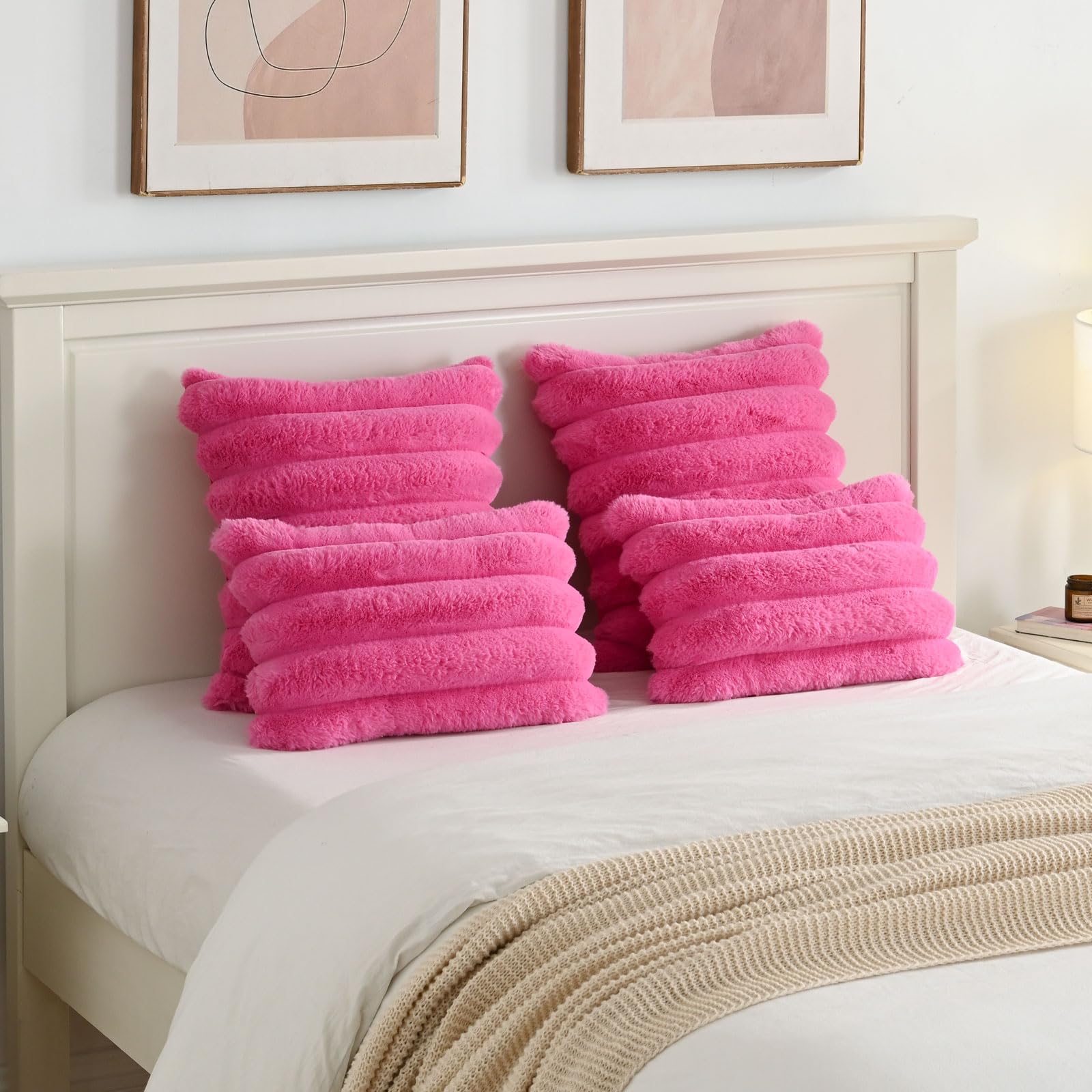 FOPPA Juego De 2 Fundas De Almohada Esponjosas De Color Rosa De 26 X 20 Pulgadas, Fundas De Almohada Decorativas De Felpa Peluda De Pelo Sintético, Fundas De Cojín Estándar De Terciopelo Con