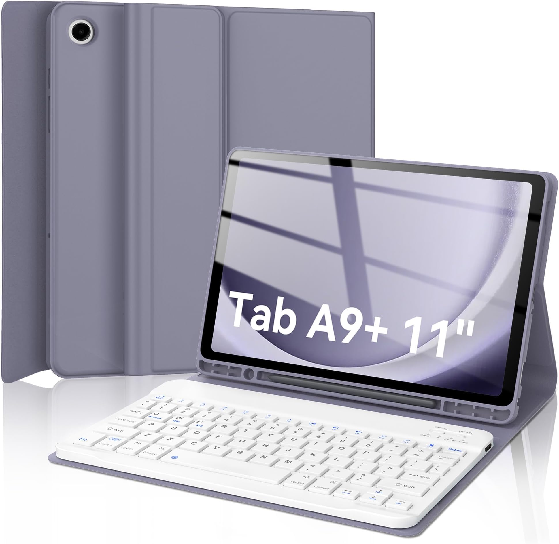 Keyboard Case for Samsung Galaxy Tab A9 Plus/A9+ 5G 11”(SM-X210/X216/X218), Detachable Wireless Bluetooth Keyboard, Smart Folio Cover with S Pen Holder, Auto Sleep/Wake, Light Purple