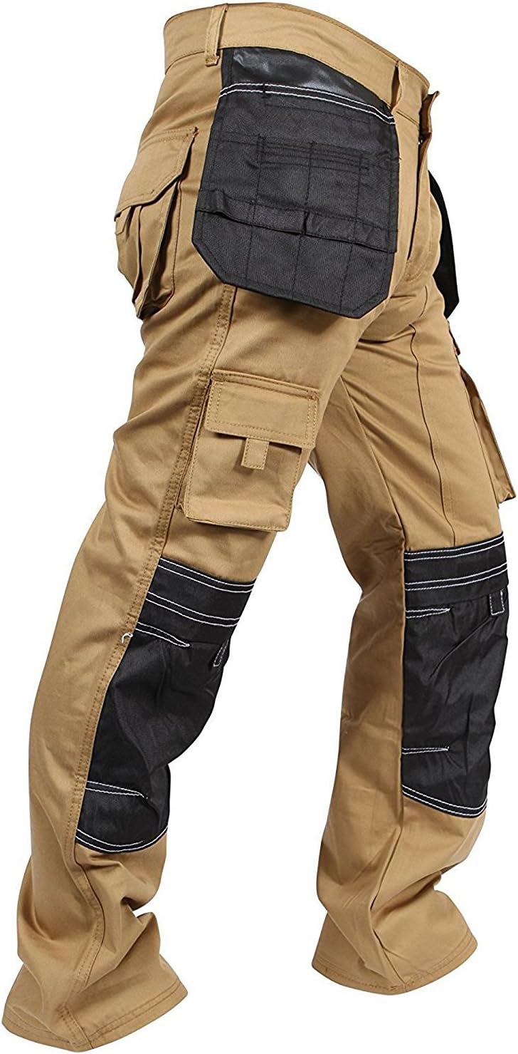 Mens Work Pants Construction Reliable Utility Work Heavy Duty Workwear Trousers Durable Carpenter Pants for Men Khaki
