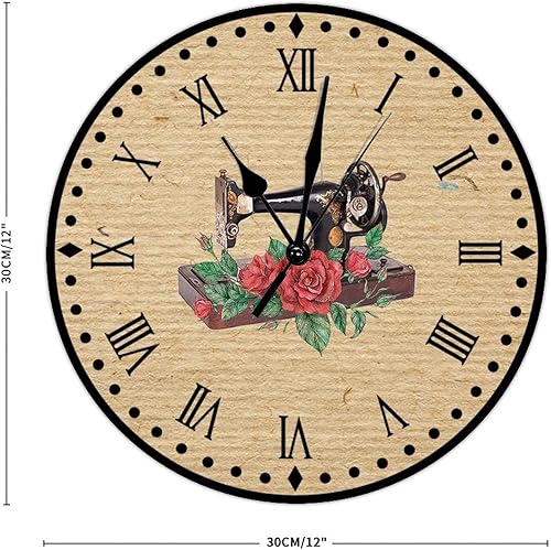 Vista 114 de Relojes de pared de madera para máquina de coser de flores, relojes sin marco, 10 pulgadas, brillante, silencioso, sin tictac, funciona