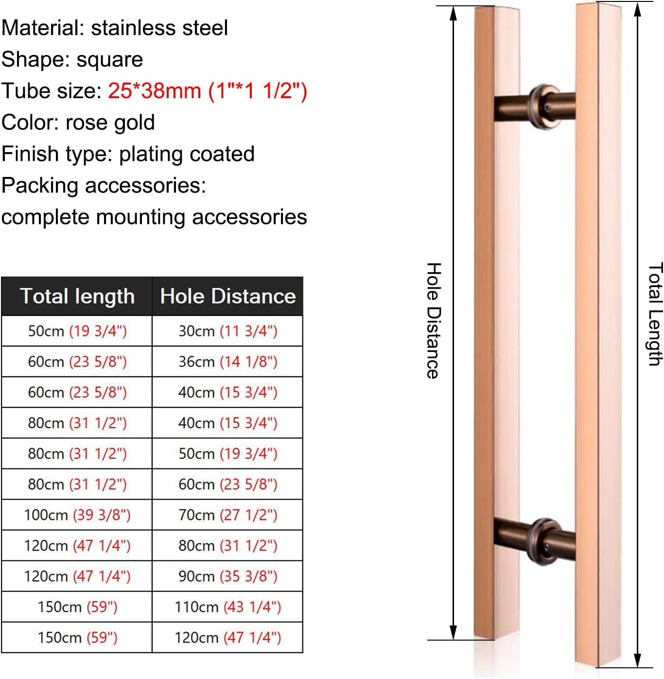 Modern Square Commercial Glass Door Handle,Modern Heavy Duty Exterior Barn Door Handles,Modern Office Door Handle Push Pull Shop Entry Modern Door Handle (Color:Rose Gold,Size:60cm