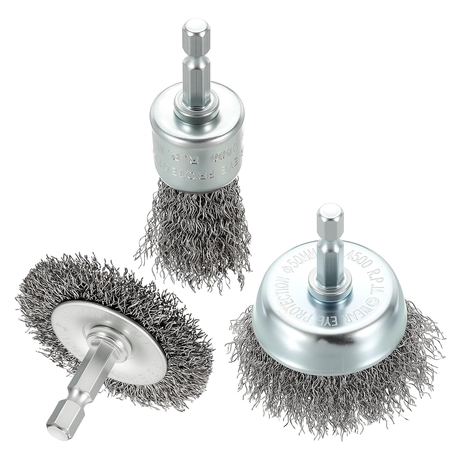 Wire Brush for Drill Kit, 40pcs Crimped Wire Wheels Cup Brushes for Drill with 1/4in Shank, [for Light Rust Deburring Paint Removal] - 0.012in Carbon Steel Wire(1-3in)