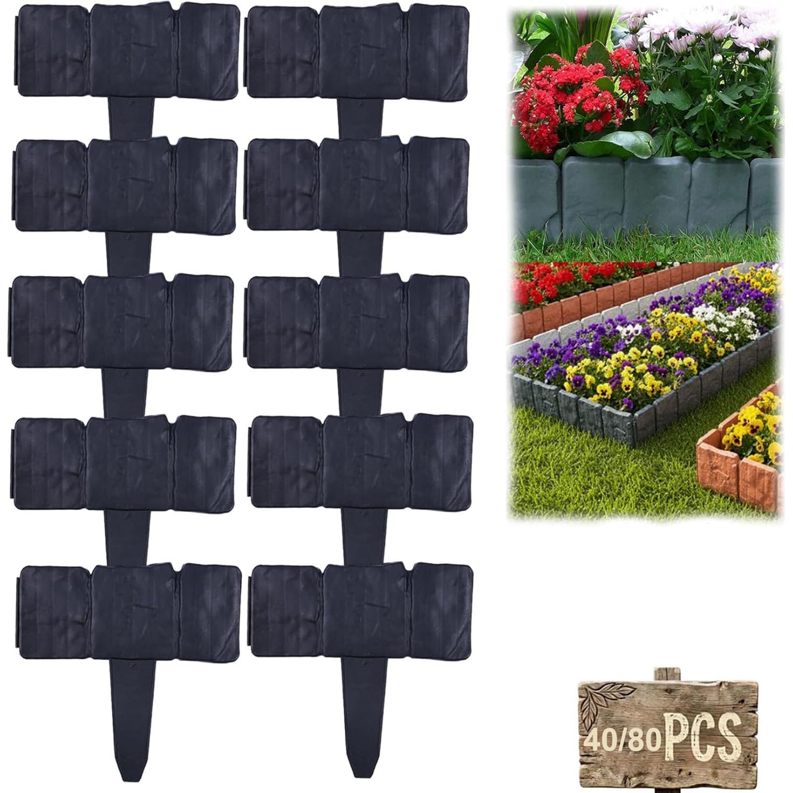 Bordures de jardin emboîtables aspect pierre noire pour délimiter les parterres