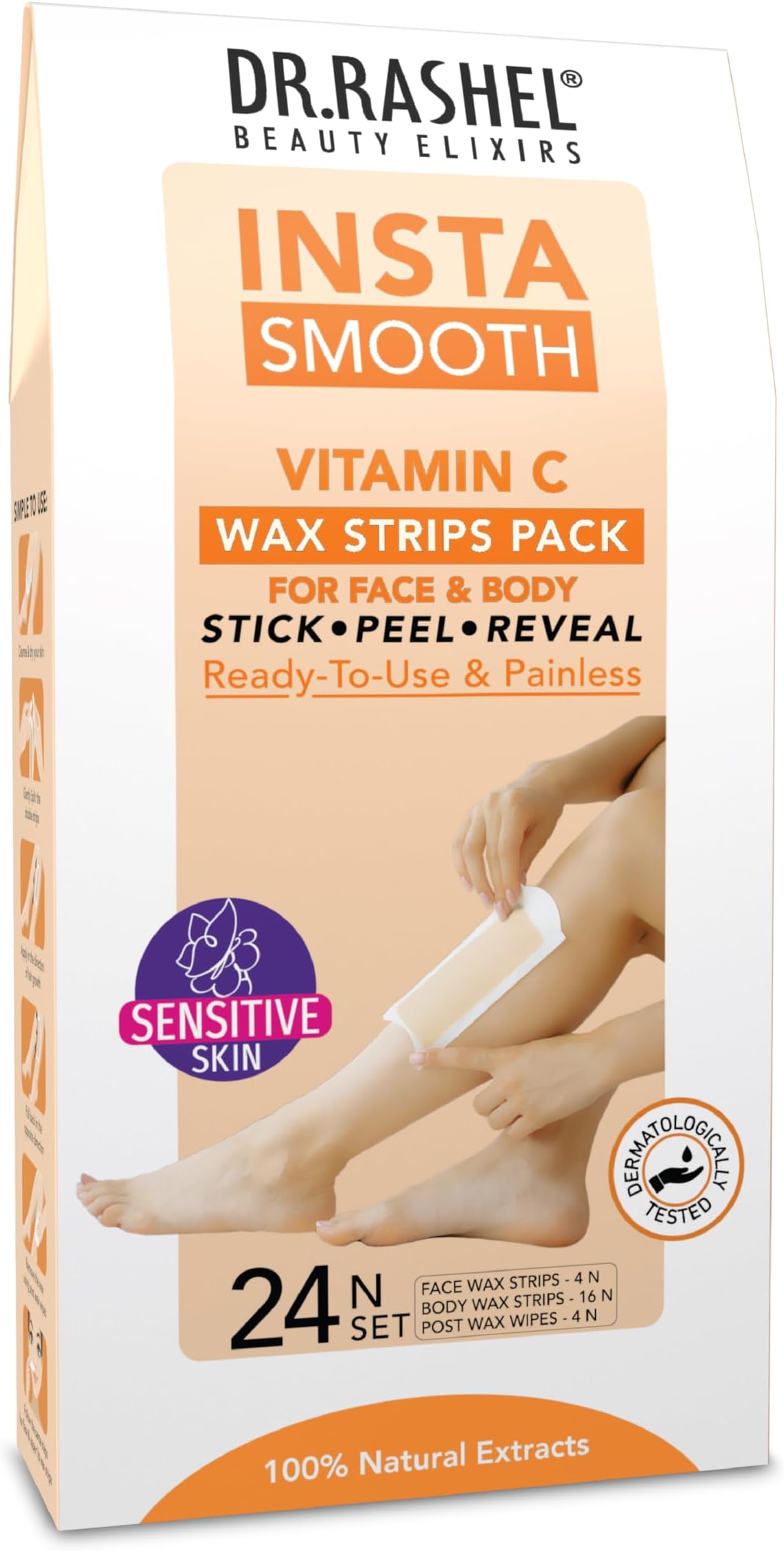 DR.Rashel Insta Smooth Vitamin C Wax Strips Pack For Face & Body(24 Wax Strips)
