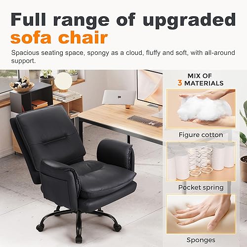 Miniatura 6 de IWMH Silla de oficina para el hogar, silla de escritorio ejecutiva grande de 400 libras con soporte lumbar ergonómico, sillas de computadora de