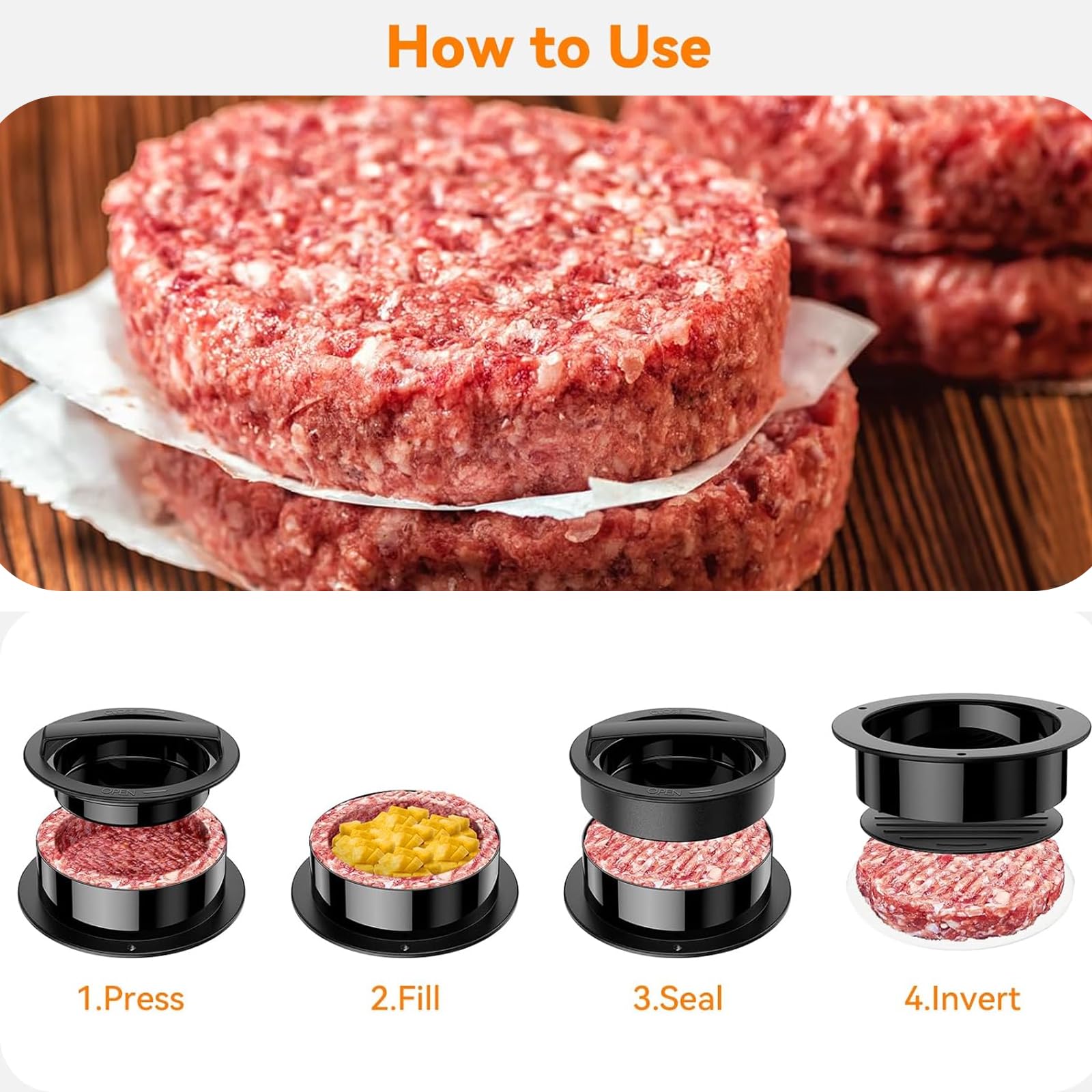 Pressa per hamburger, hamburger Pattie Presse 3 in 1, set di 50 pezzi di carta cerata