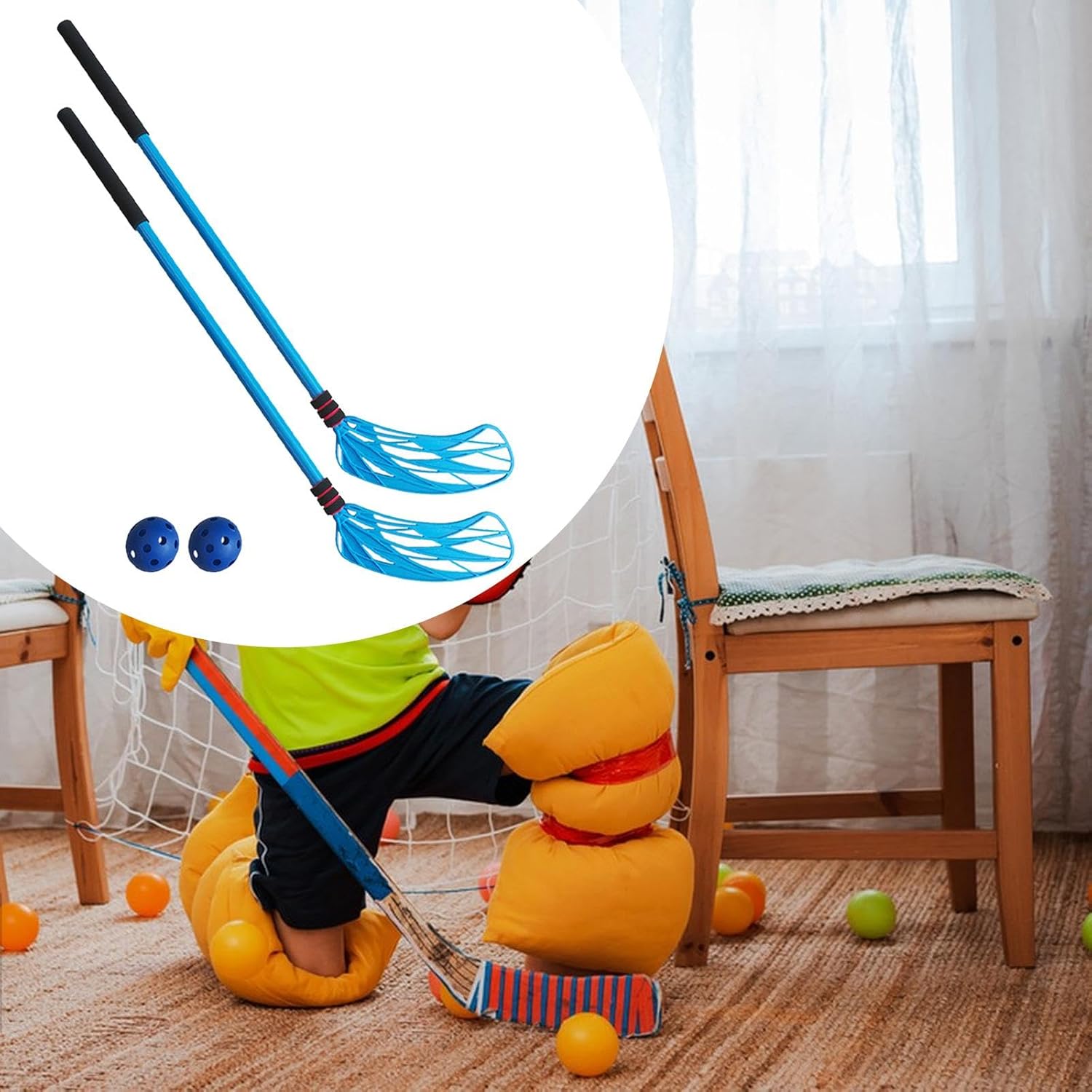 2pcs/ Hockey Stick Children's Toy Outdoor Kindergarten Interactive Starter, Blue