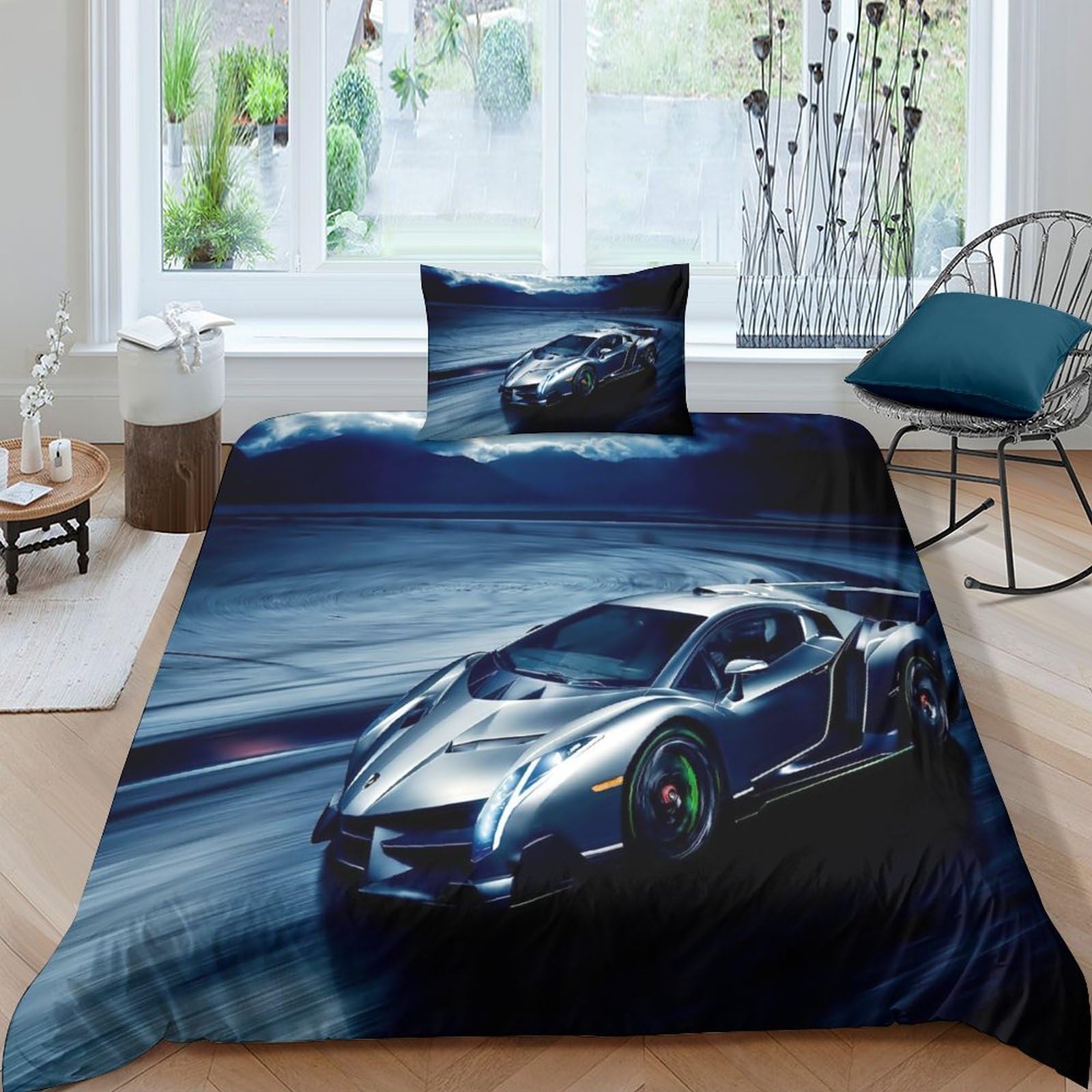 BARDYS Super Car Hot Choice for Boys,girls Bedding Set with Zipper Closure 3D Printed Comforter Cover Sports Car Duvet Cover Set Soft Microfiber Quilt Cover with Pillowcaser Single(135x200cm) — image 1