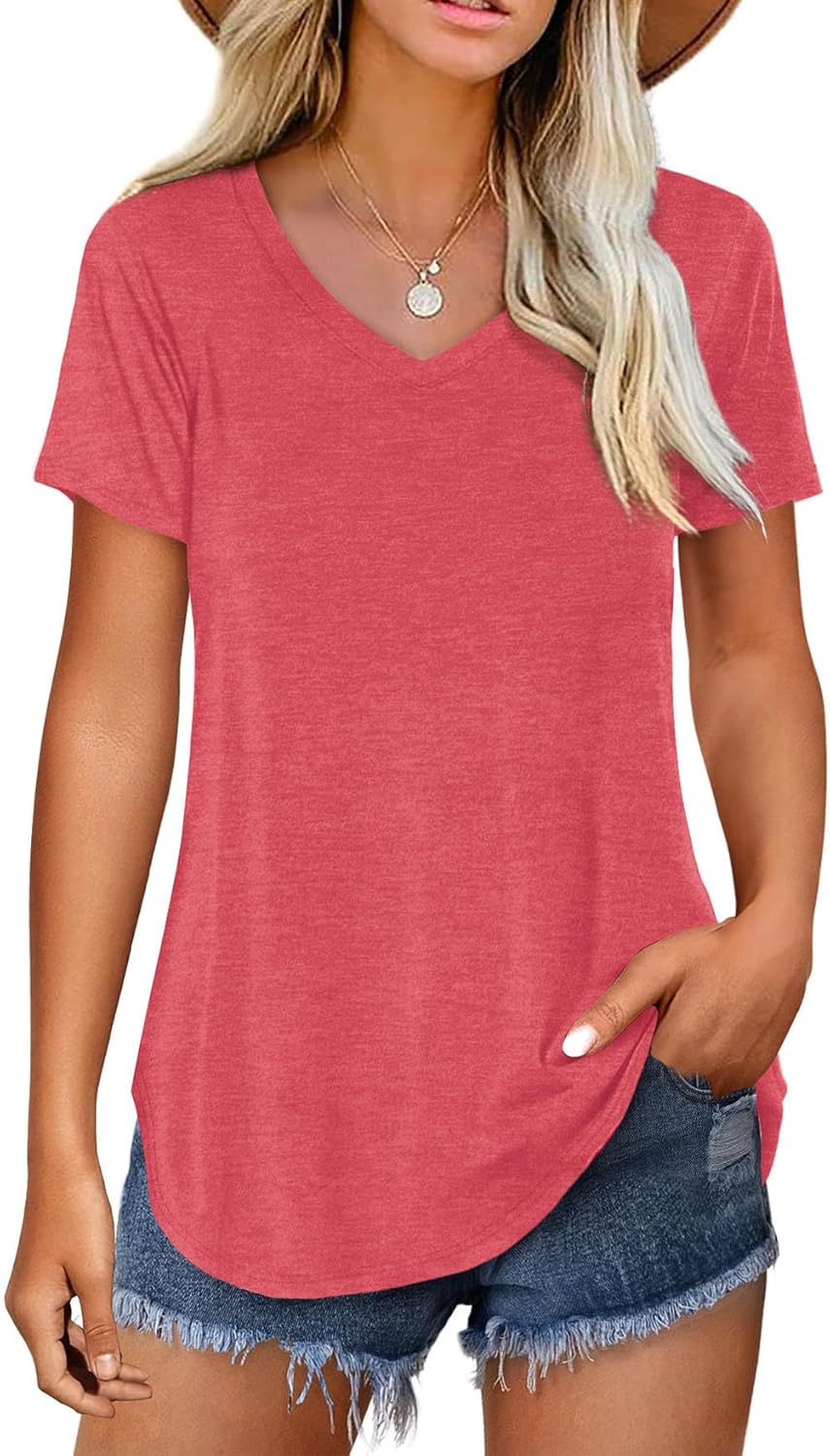 Amoretu Women V Neck T-Shirt Casual Short Sleeve Plain...