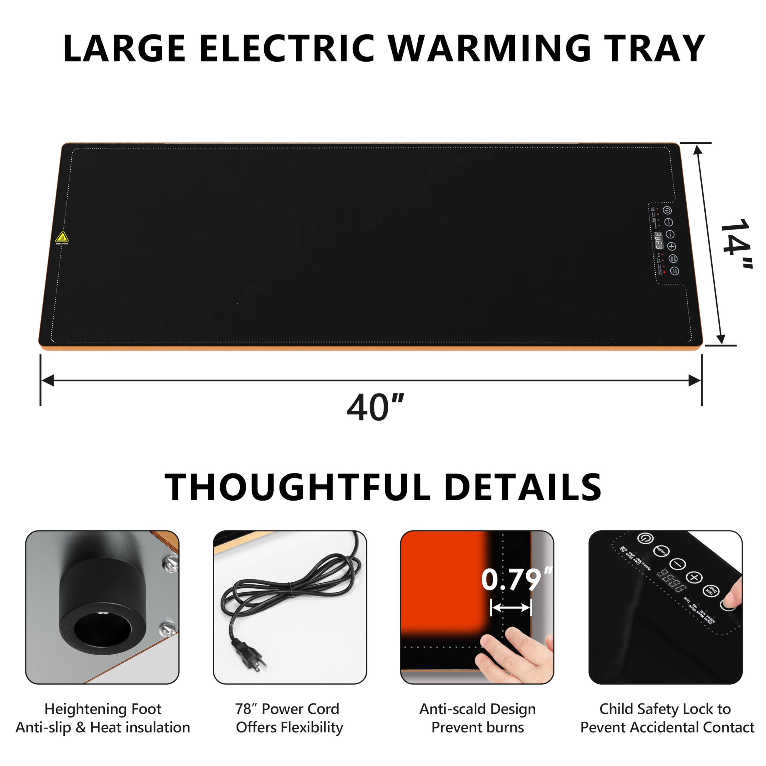 Neatsure Bandeja de calentamiento de alimentos para fiestas, bufé, 40 x 14 pulgadas, tapete calentador eléctrico extra grande con 9 niveles de temperatura, termostato y calefacción de superficie