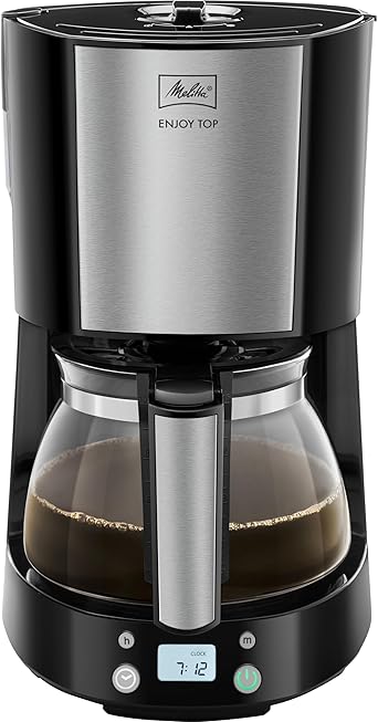 Enjoy Top Timer 1017-11 - Cafetera de Goteo con Función temporizador, Jarra de Cristal, Detector de Aroma Patentado, Apagado Automático, Acero Inoxidable, 1.2 litros1