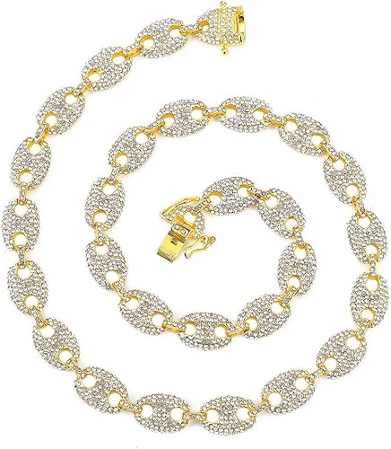 Cadena de eslabones cubanos de oro marinero para hombre, collares de cadena de eslabones cubanos de grano de café con diamantes de plata, cadenas de