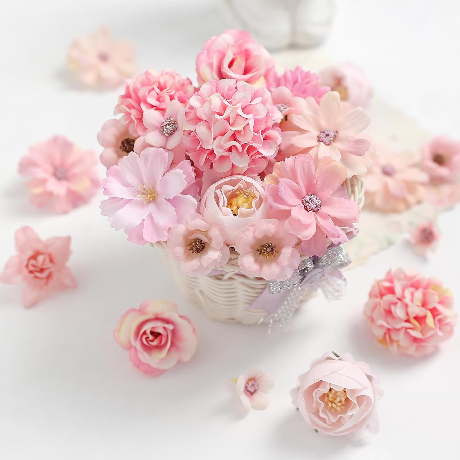 Faux Flower Heads Mini Pink Artificial Flower Heads Fake Peony Daisy Rose Flowers Multicolor Small Silk Daisy Flower Heads for Craft Garland Wedding Party DIY Home Decoration,2-4 cm - Image 4