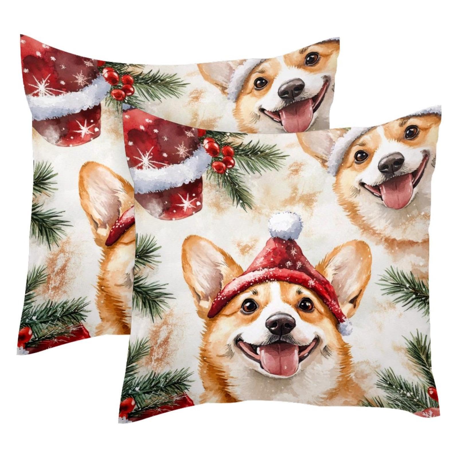 Housses de coussin velours de Noël Corgi pour salon cocooning
