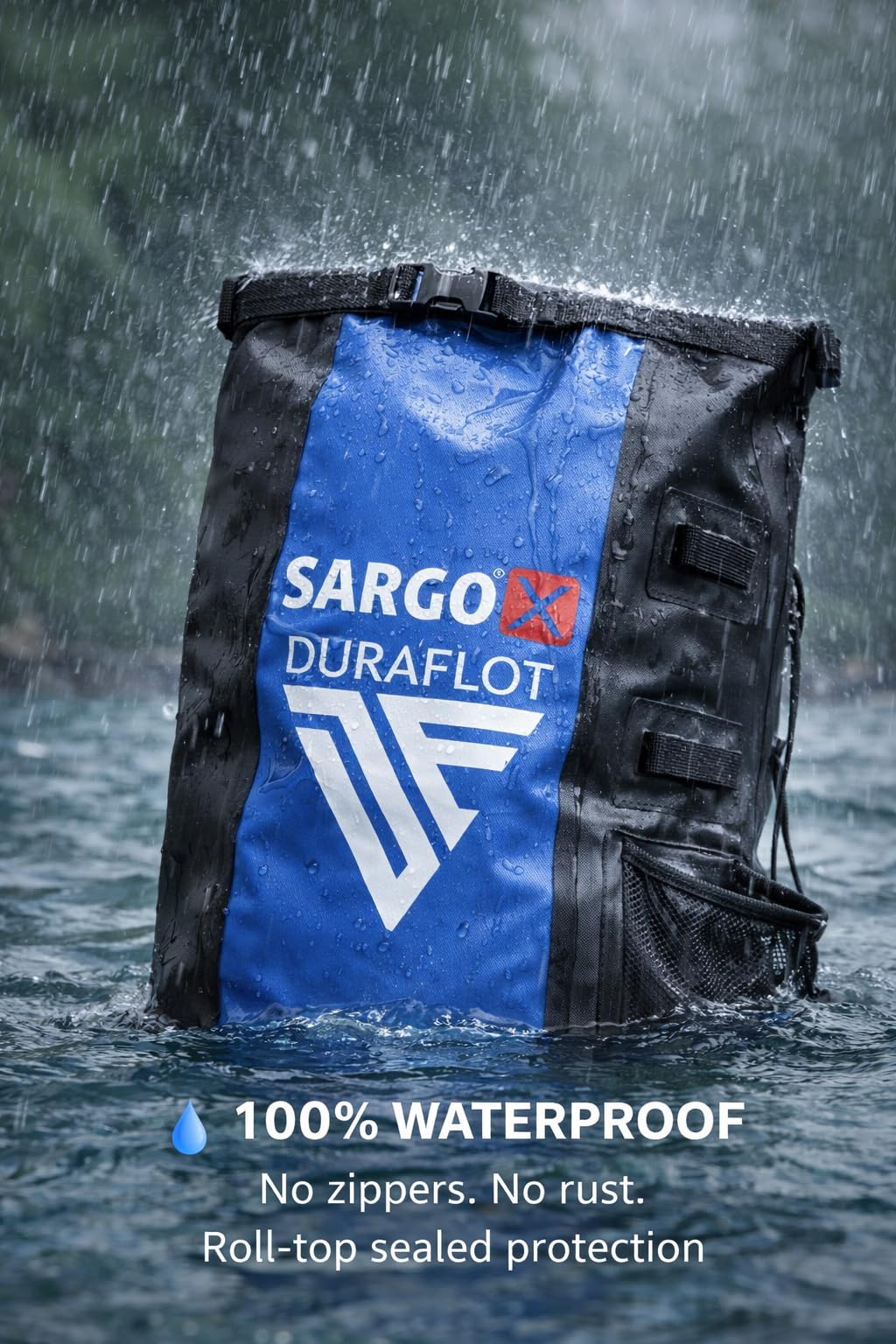 Mochila Estanca Sargox Waterproof 2 – 50L | Petate Impermeable con Respaldo y Portacañas, Flotante y Resistente al Salitre | Ideal para Pesca, Playa y Kayak