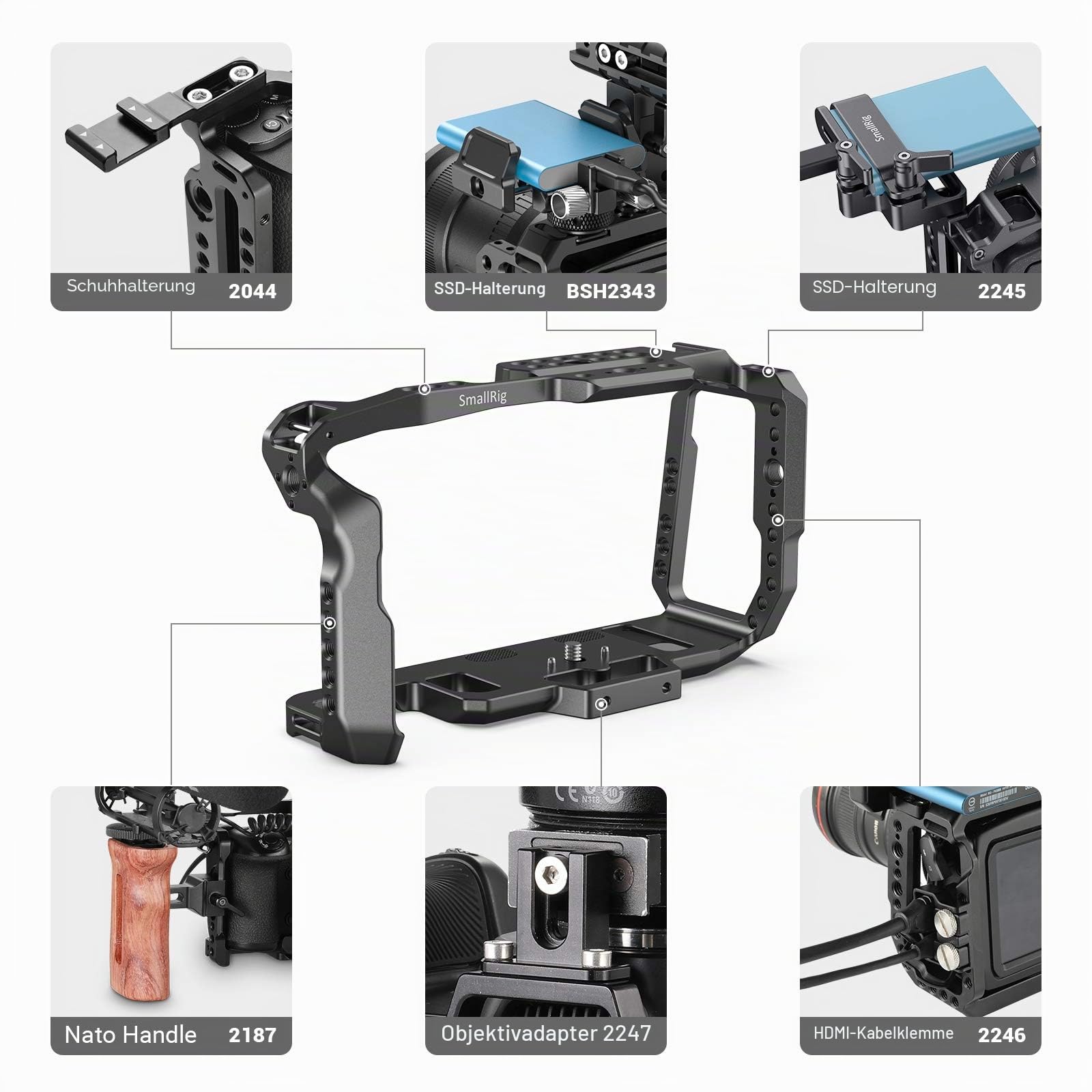 SMALLRIG Camera Cage, Cage Käfig BMPCC 4K, 6K für Blackmagic Pocket Cinema Kamera 4K Cage mit NATO Rail- 2203B