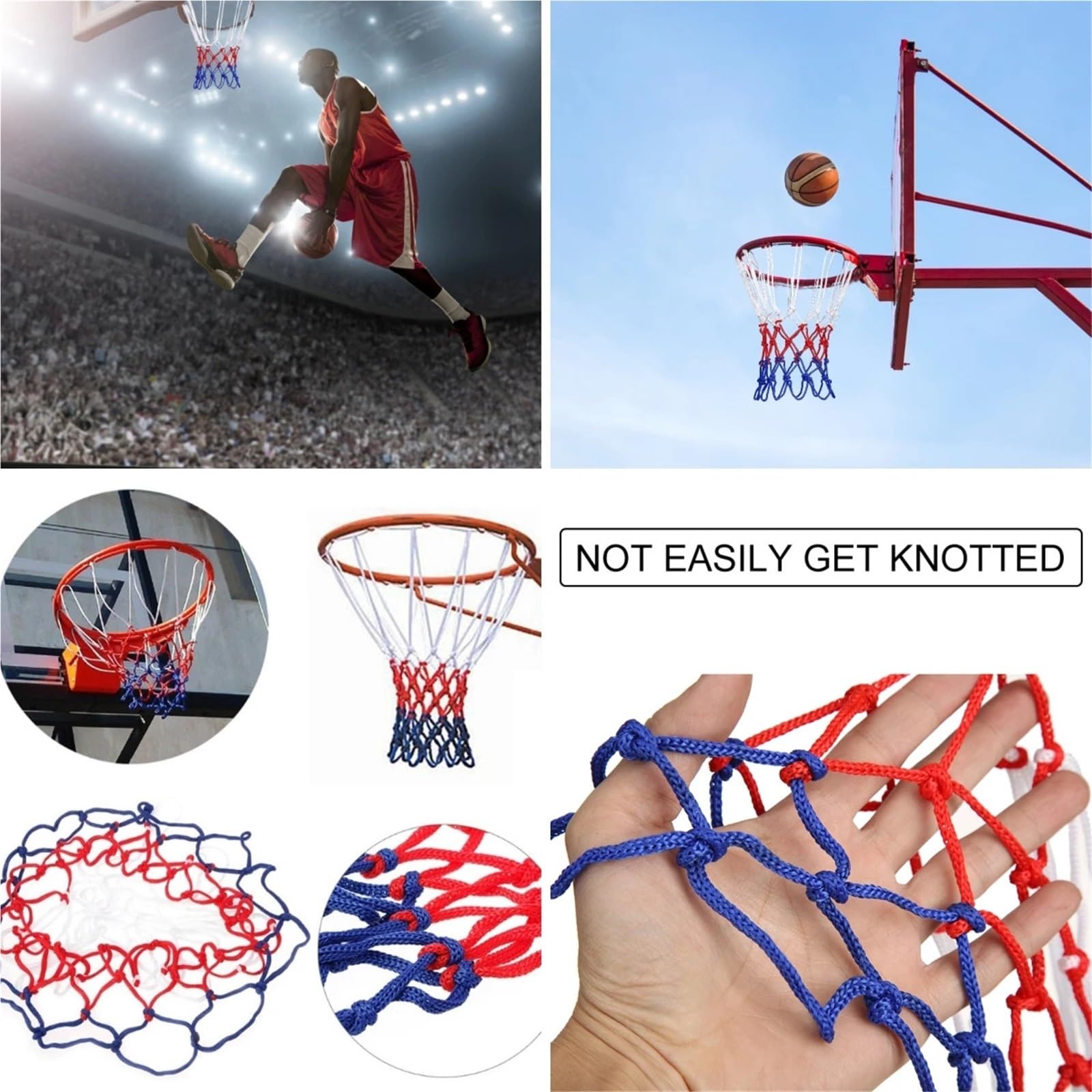 Basketballnetz, 10 Stück, Outdoor-Sport, Basketballnetz, Standard-Nylonfaden, 12 Schlaufen für Basketballkorb