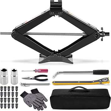 Car Jack Kit Scissor Jack for Car 2 Ton Tire Jack Tool Kit Universal Car Emergency Kit Black