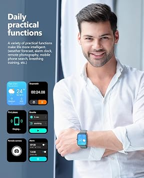 Smart Watch (Answer/Make Call) for Men Women, 2.02 Smartwatch with Heart Rate/Blood Pressure/Blood Oxygen/Sleep Monitor, IPX8 Waterproof Fitness Tracker, 100+ Sports Modes Compatible with iOS Android