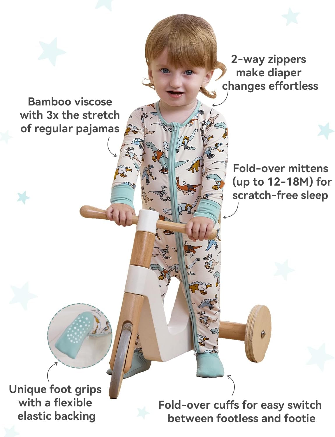 babee Reshinee Bamboo Viscose Baby Convertible Footie Pajama, Zipper Pajamas for Baby Boys & Girls, Sleep & Play Footed