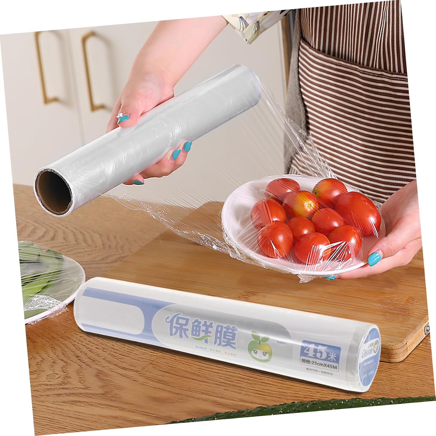 ibasenice Food Cling Wrap Disposable Pe Food Save Wrap 2 Rolls 25cm X 45m with Slide Cutter for Kitchen and Storage