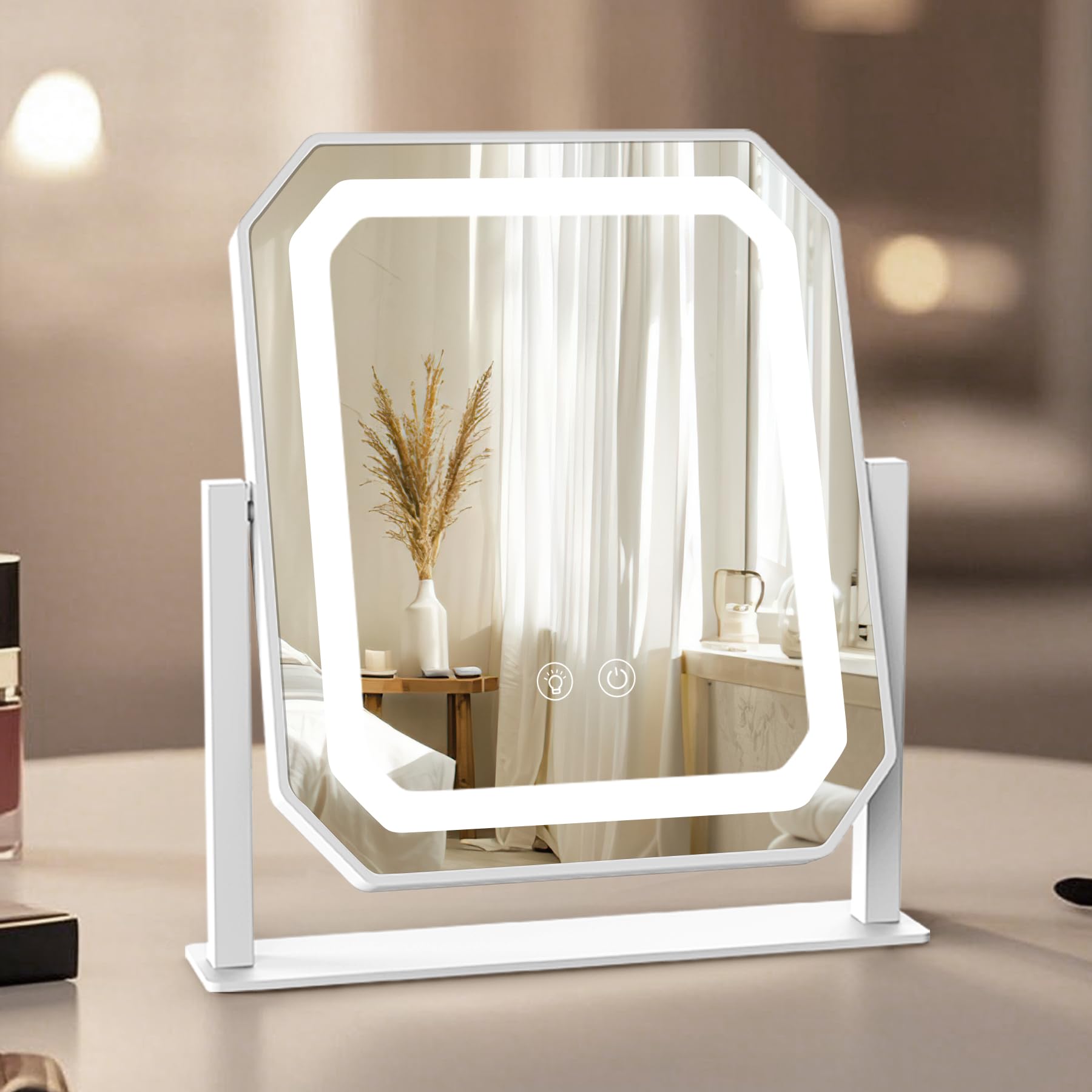 sylvwin Hollywood Makeup Mirror with Light – 360° Rotating, 3 Adjustable Color Temperatures (3000K/4000K/6000K) Cosmetic Table Mirror, Touch Control, Dimmable, Type-C Vanity Mirror