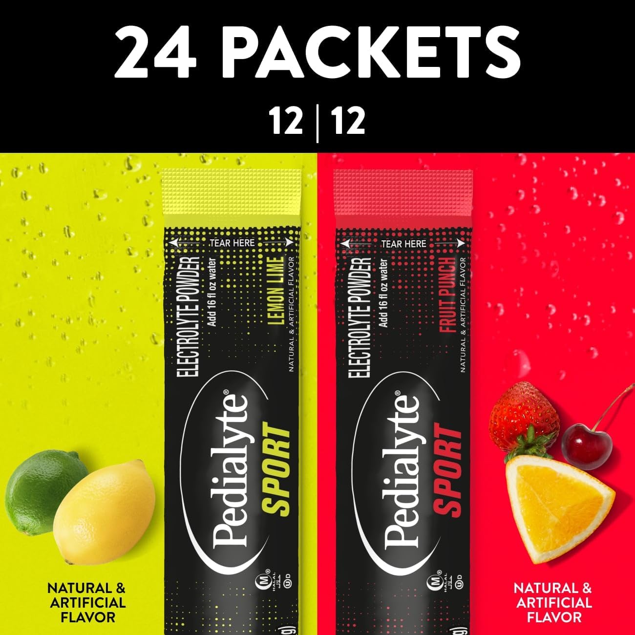 Pedialyte Sport Electrolyte Powder, Fast Hydration with 5 Key Electrolytes for Muscle Support Before, During, & After Exercise, 12 Lemon Lime & 12 Fruit Punch, 0.49-oz Packets (24 Count) - Image 2