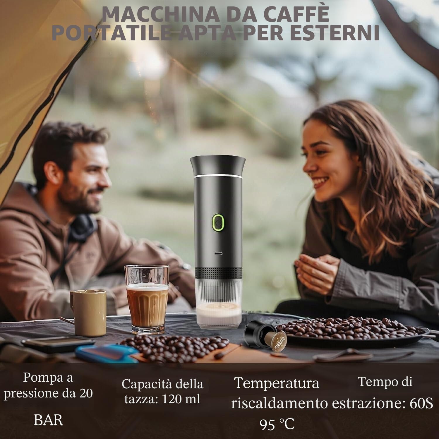Portatile Caffettiera capsule 3 in 1 compatibile con Nespresso Dolce Gusto e Caffè Macinato - Macchina da caffè multicapsula per il trasporto - piccola (nero)