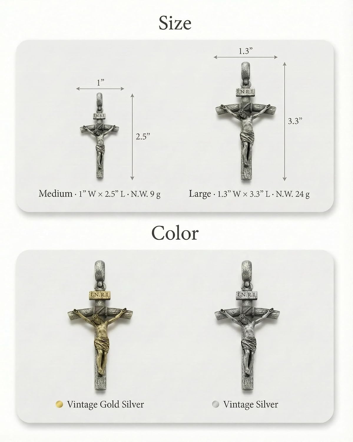 Catholic Crucifix Necklace for Men and Women, Exquisite Medium/Large Crucifix Pendant, Vintage Gold&Silver Tone, Faith Jewelry with Luxury Gift Box